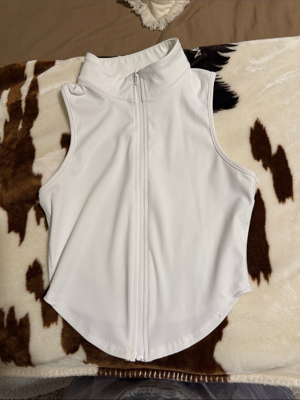 White Sleeveless Zip-Front Mock Neck Top